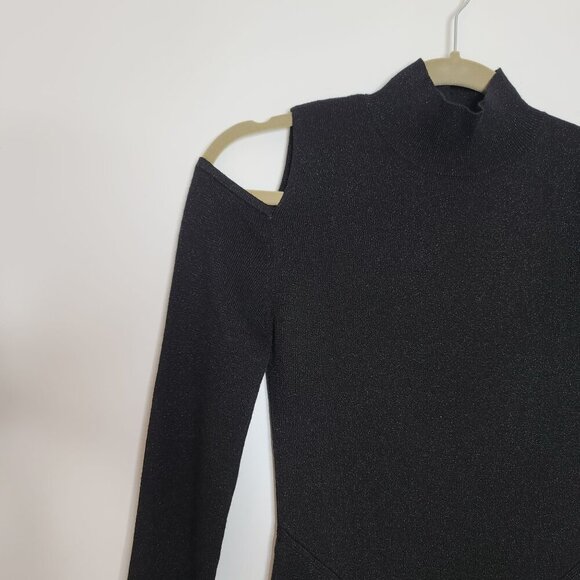 Hugo Boss‎ Frikka Cold Shoulder Wool Blend Dress Black Long Sleeve Mock Neck S - Picture 6 of 9